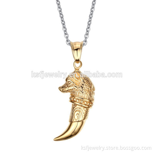 Beautiful Stainless Steel Gold Wolf Pendants Necklace for Men Alibaba Supplier